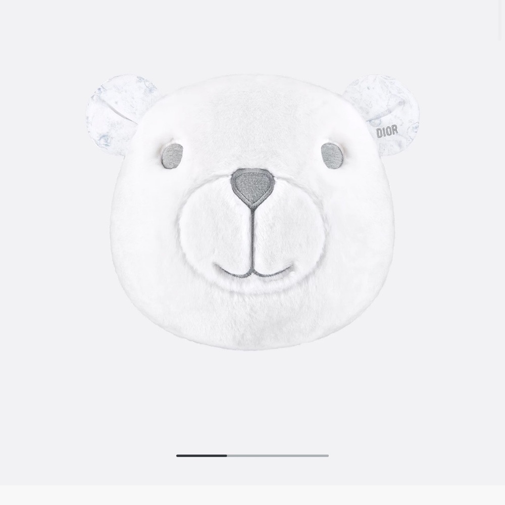 NWT Dior Ivory Bear Head Pillow with Gray Embroidered Face